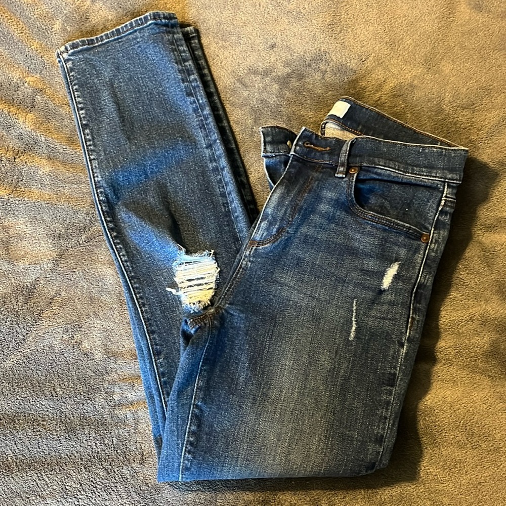Loft womens jeans, size 0, distressed washed, stretch fit